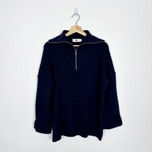 Sills Navy Half Zip High Neck Sweater Alpaca / Merino Wool Blend Small
